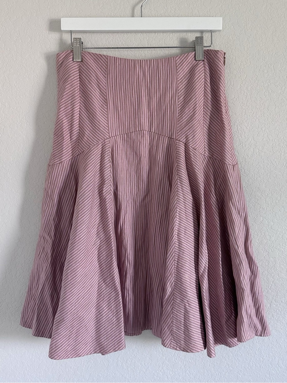 DVF Diane Von Furstenberg Vtg Linen Flax Midi Skirt Flare Stripe Pink Sz 4